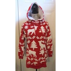 Vera Bradley Red Fleece Sherpa Lined Hoodie Sweater Holiday Reindeer Size S